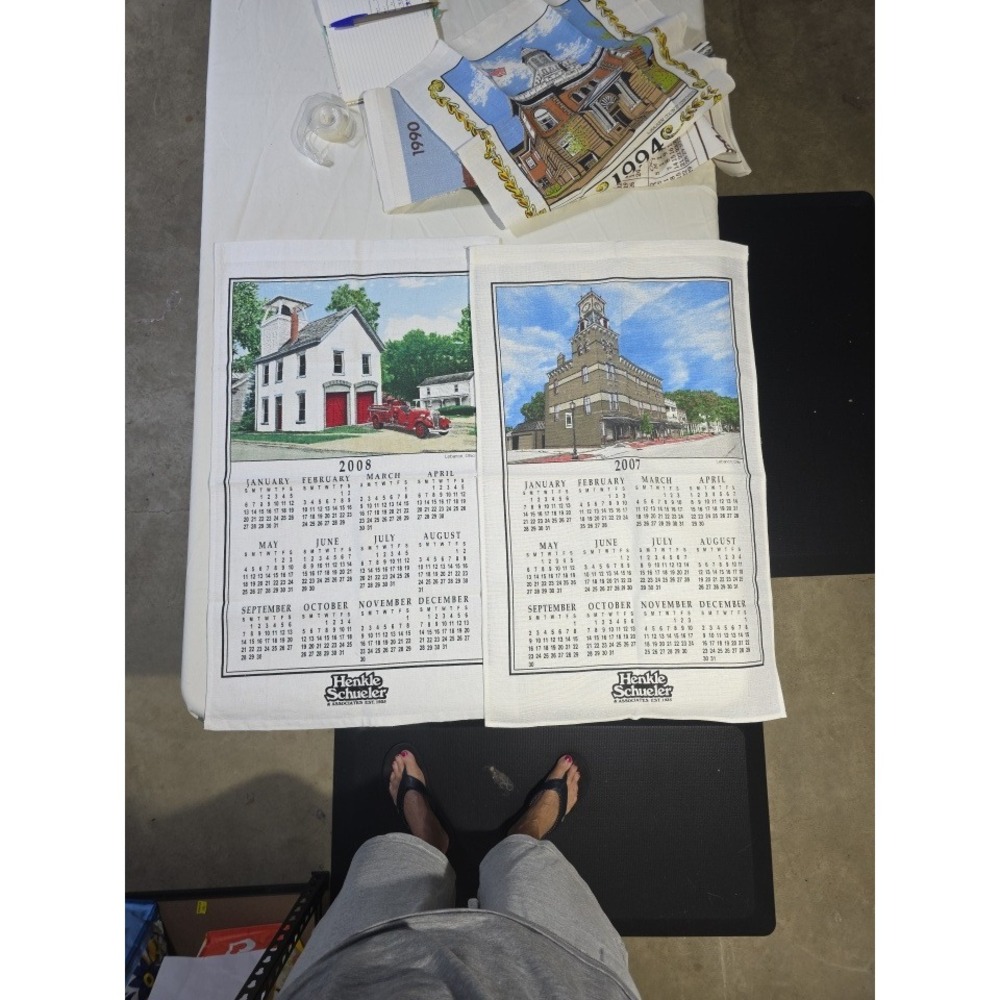 Vintage Lebanon Ohio Linen Calendar Tea Towel Lot 1990-2008 Henkle Schueler